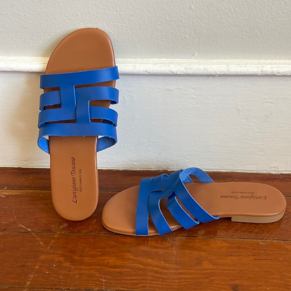 Italian blue leather sandals